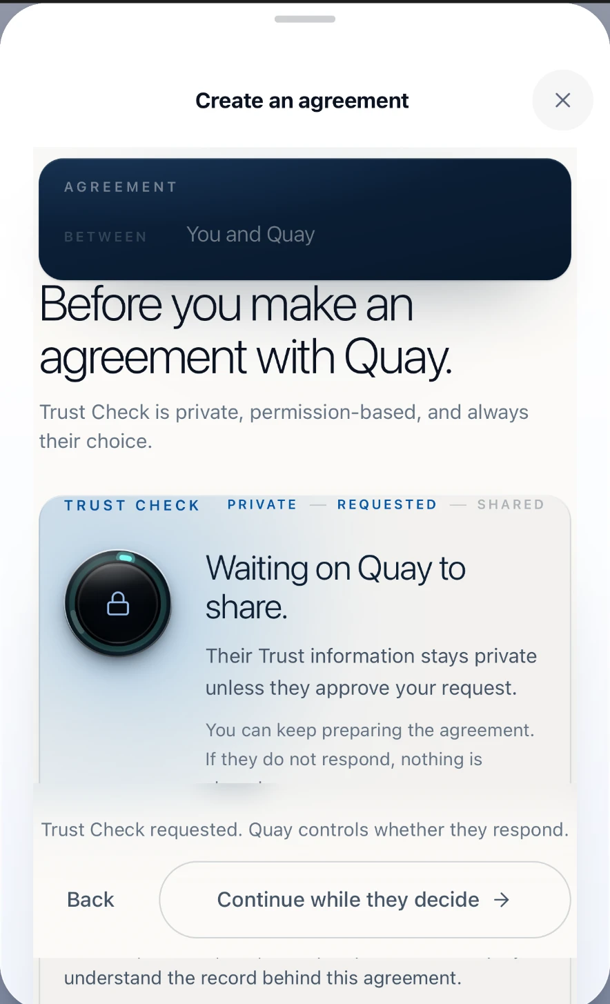 Requesting a Trust Check before making an agreement